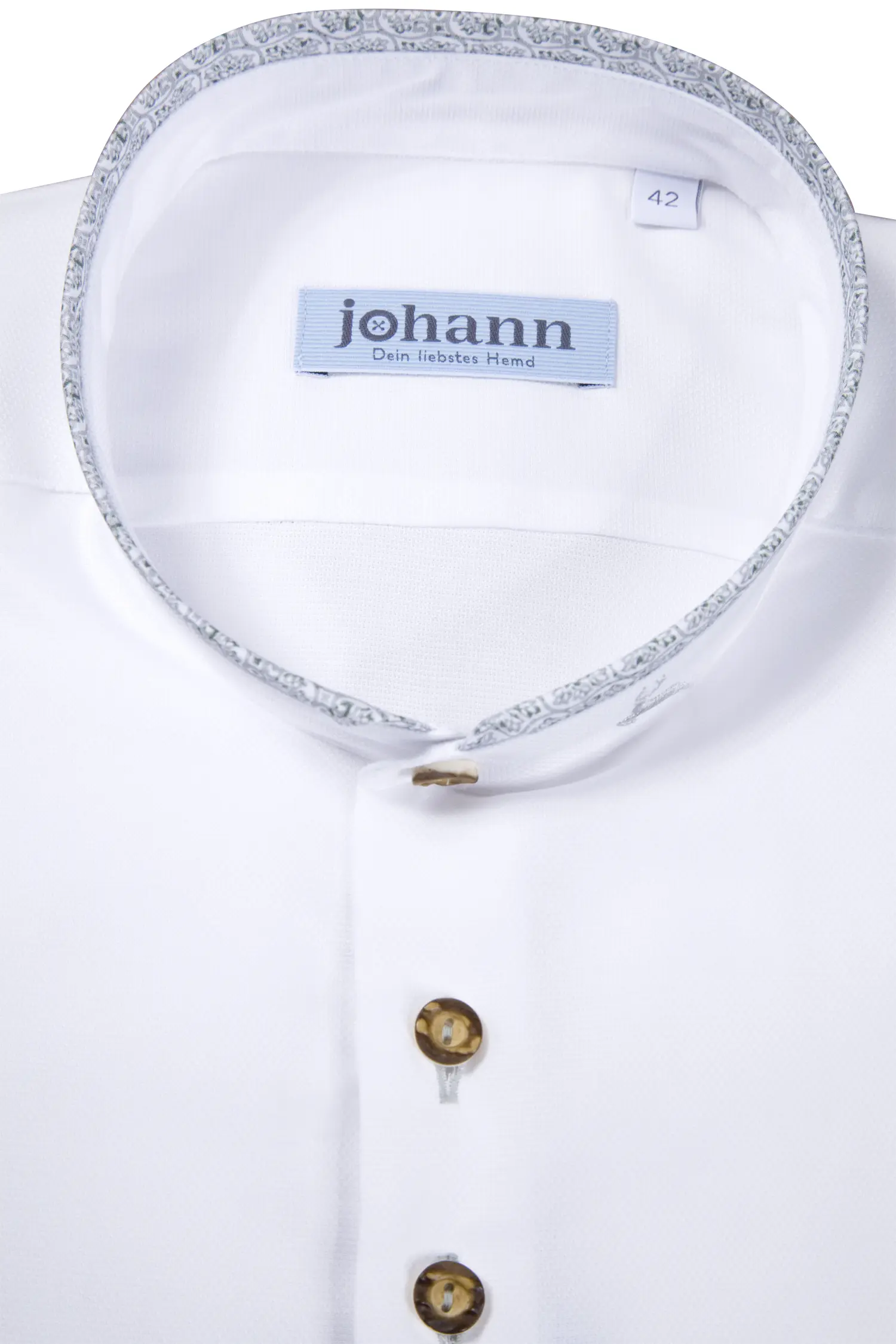 1506-0029-gn2-23-11-300003 Oxford Trachtenhemd weiß / grün / grau - Detail Kragen