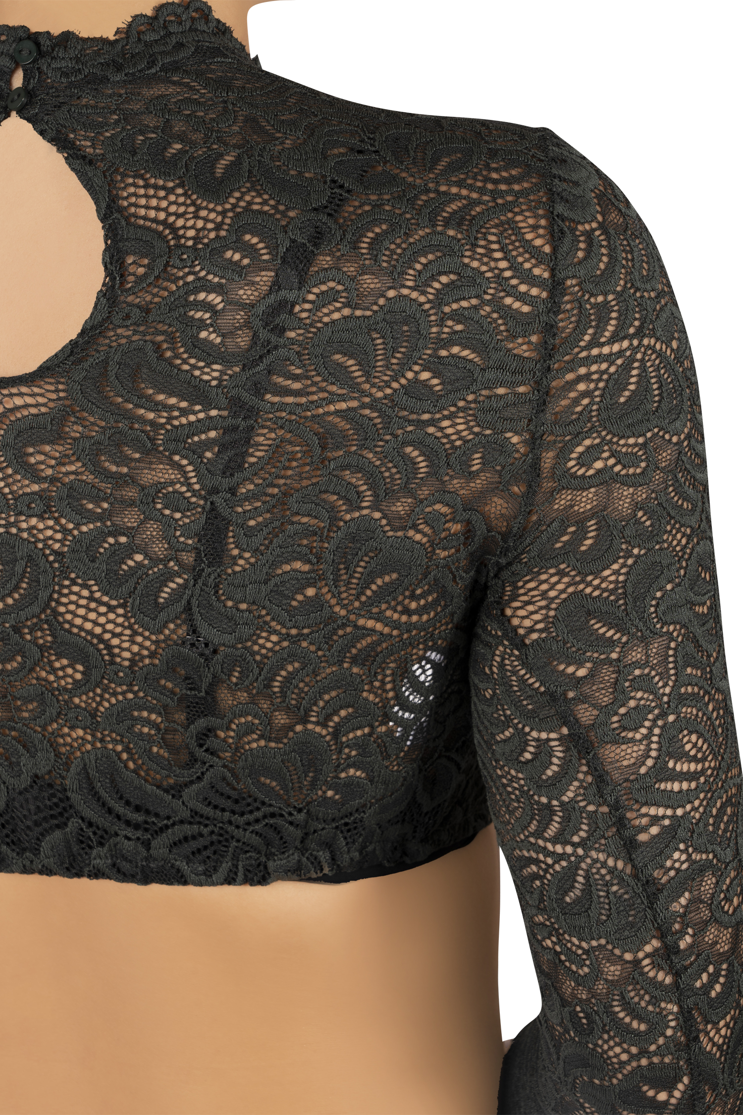 2577-0057-gn8-23-08-1802057 Dirndlbluse Amsterdam dunkelgrün mit 3/4 Ärmel - Detail Ärmel