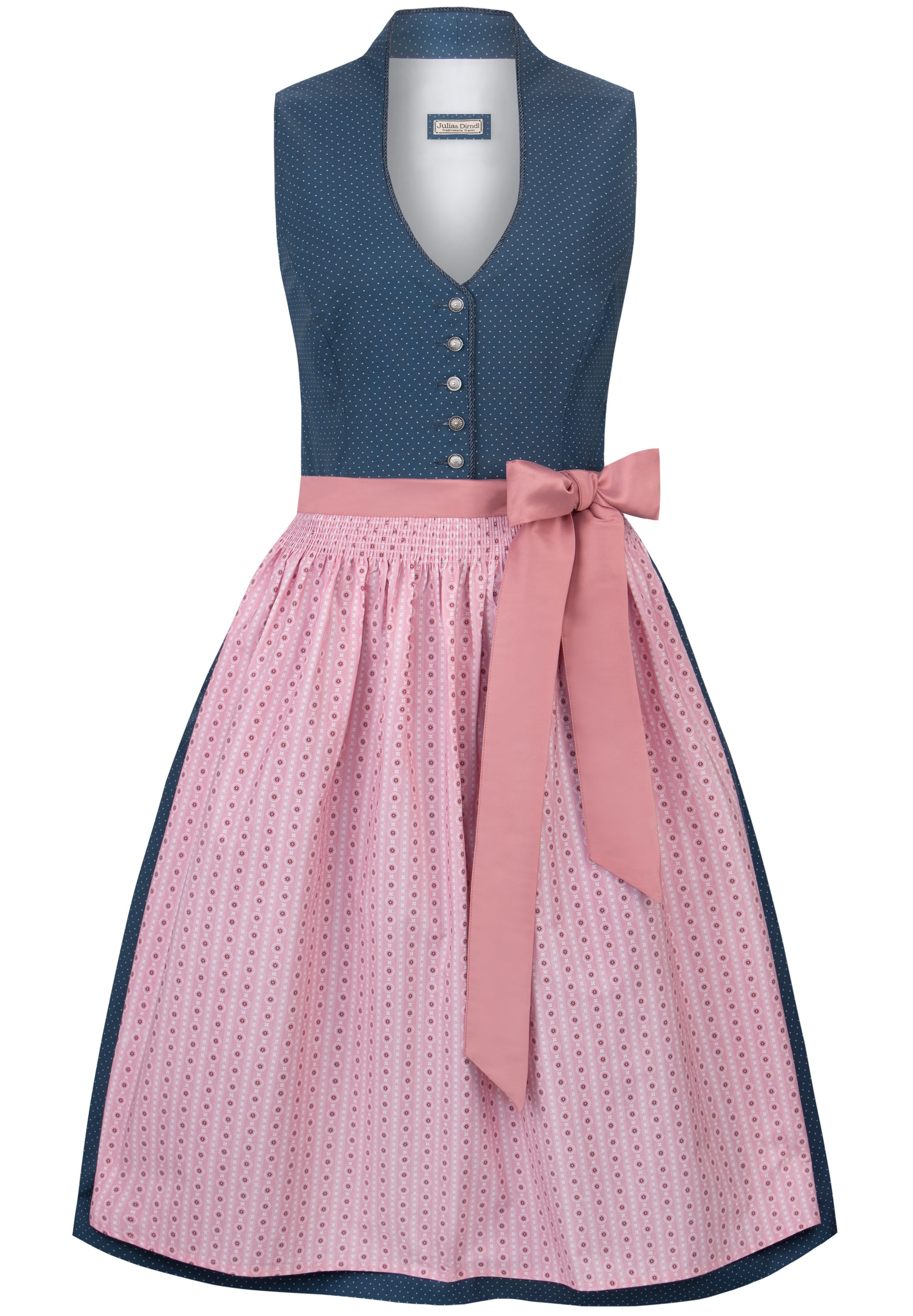 3091-1526-bl6 Dirndl Marina in blau mit rosa Schürze