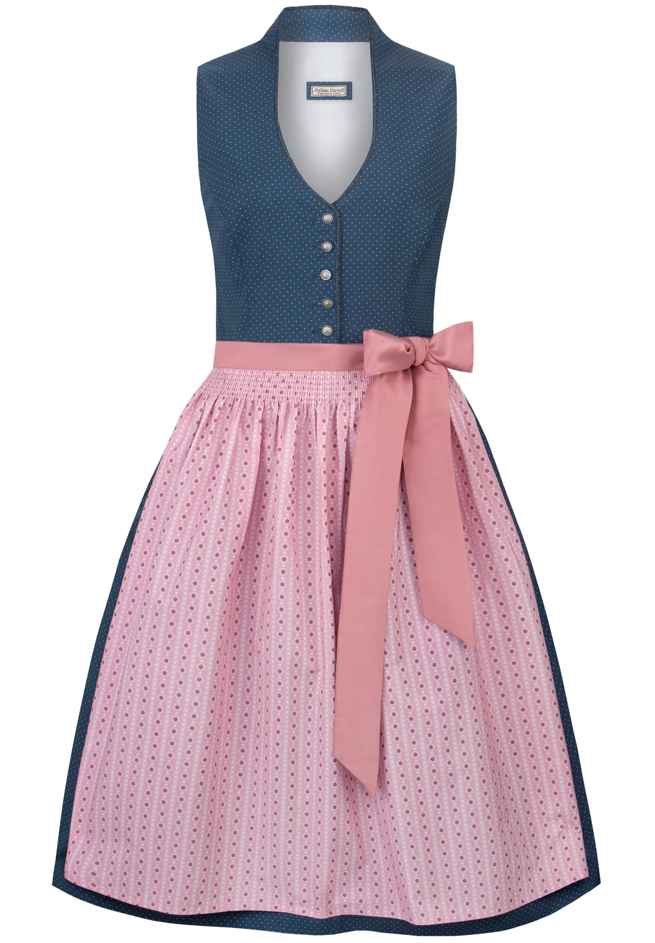 3091-1526-bl6 Dirndl Marina in blau mit rosa Schürze