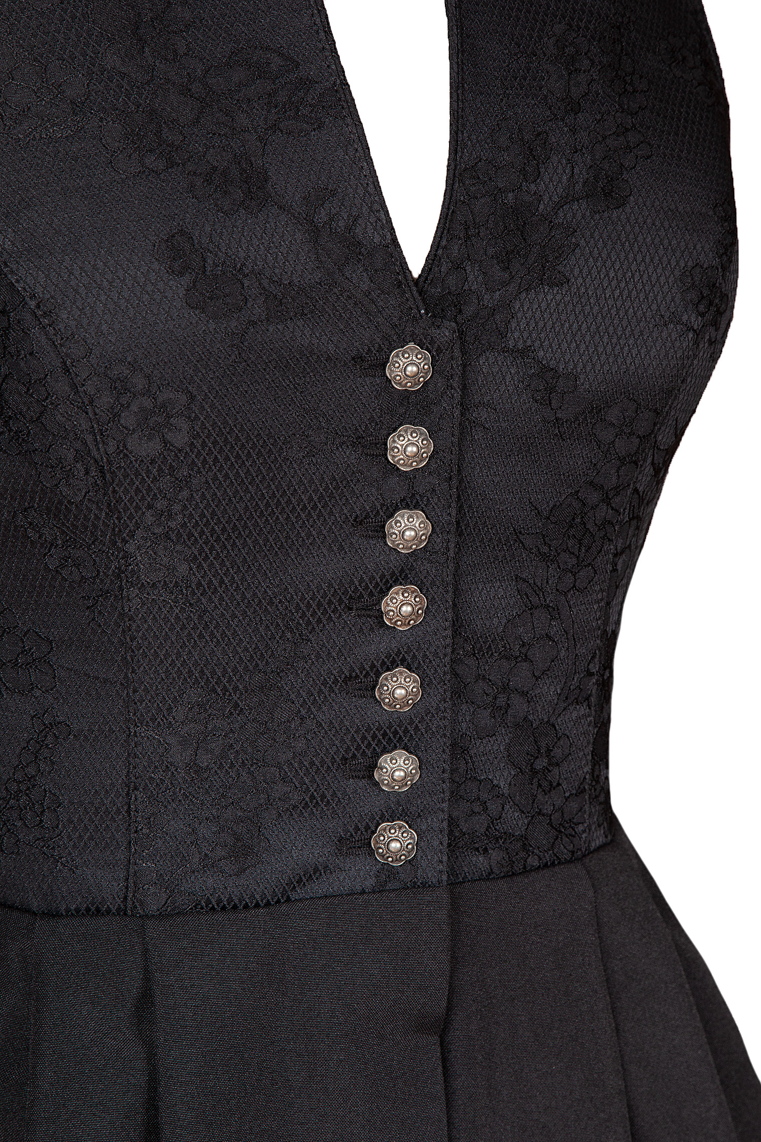 Dirndl Lauryin hochgeschlossen in schwarz - Detail Mieder