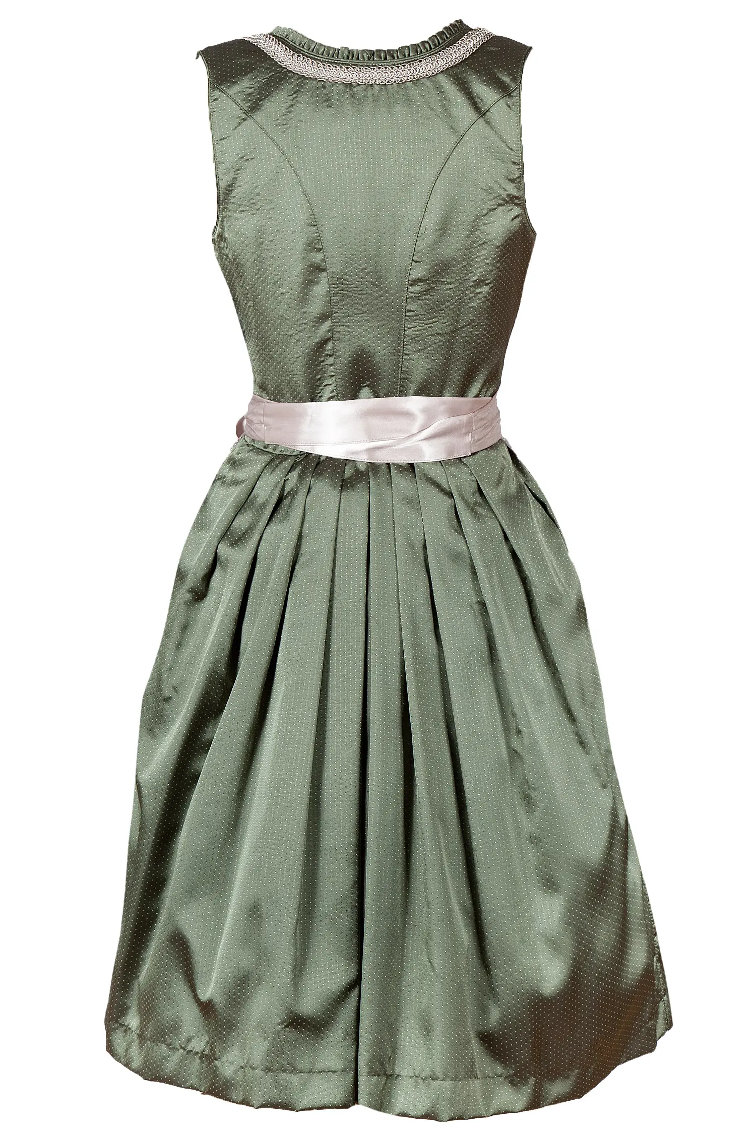 3066-1141-gn7-22-07b-1227 Dirndl Lotte in grün mit besonderer Schürze - Rückseite