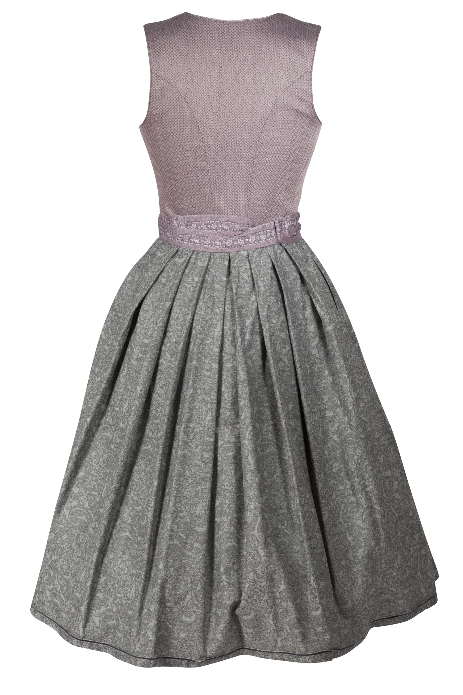3098-0372-ro7-23-06f-0731 Elegantes Dirndl in altrosa/grau - Rückansicht