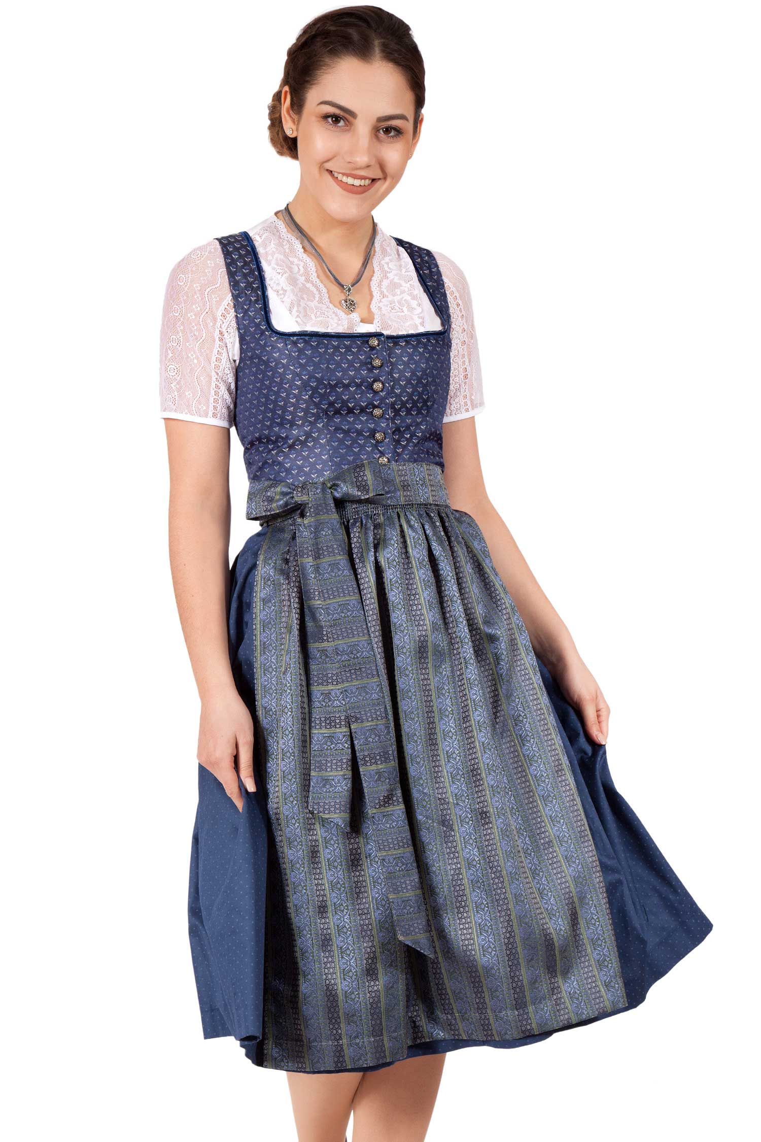 Midi Dirndl Karin in dunkelblau edel schimmernd Model