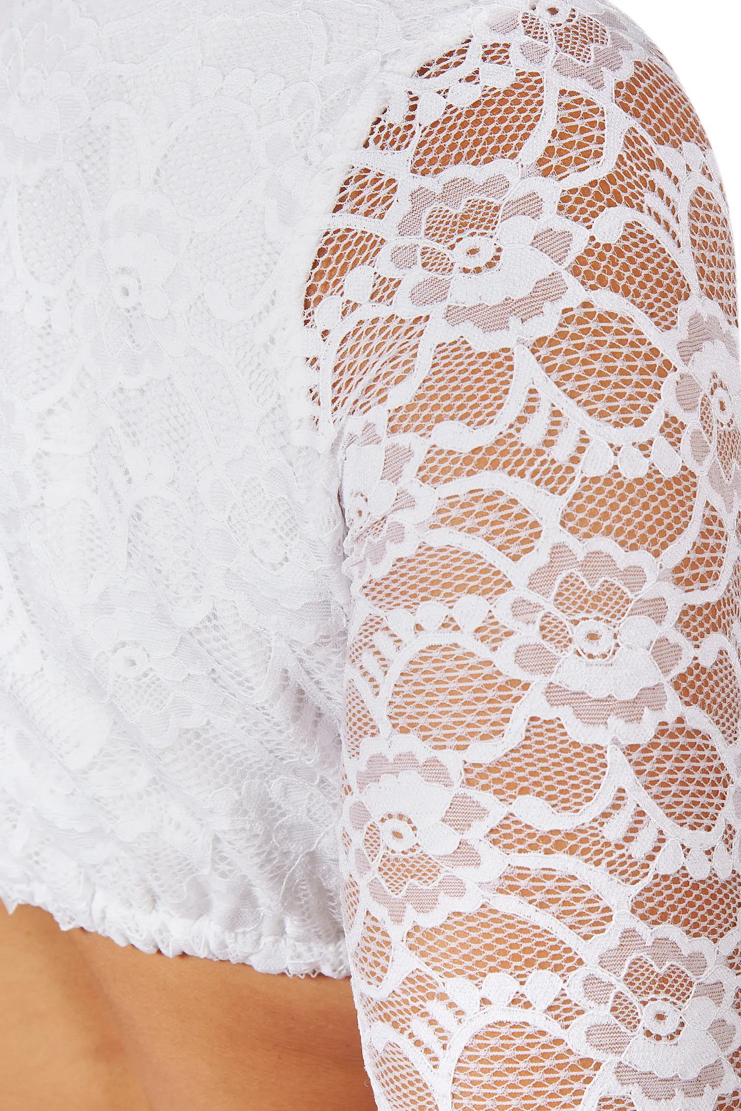 Dirndlbluse in weiß aus Spitze mit Stretch Detail - Rücken