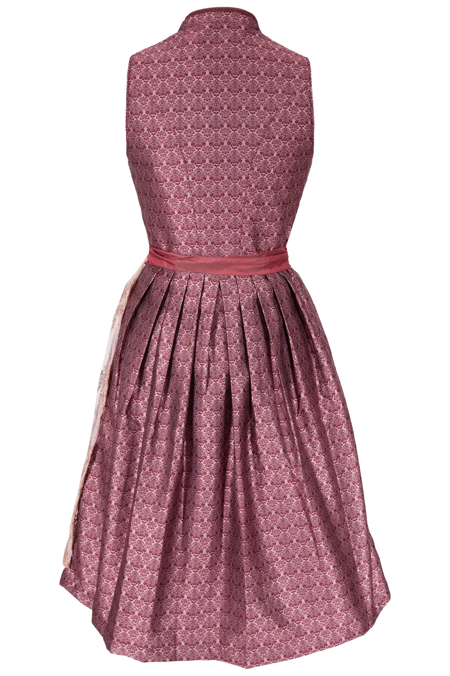 Midi Dirndl mit Glanz in bordeaux und V-Ausschnitt hinten