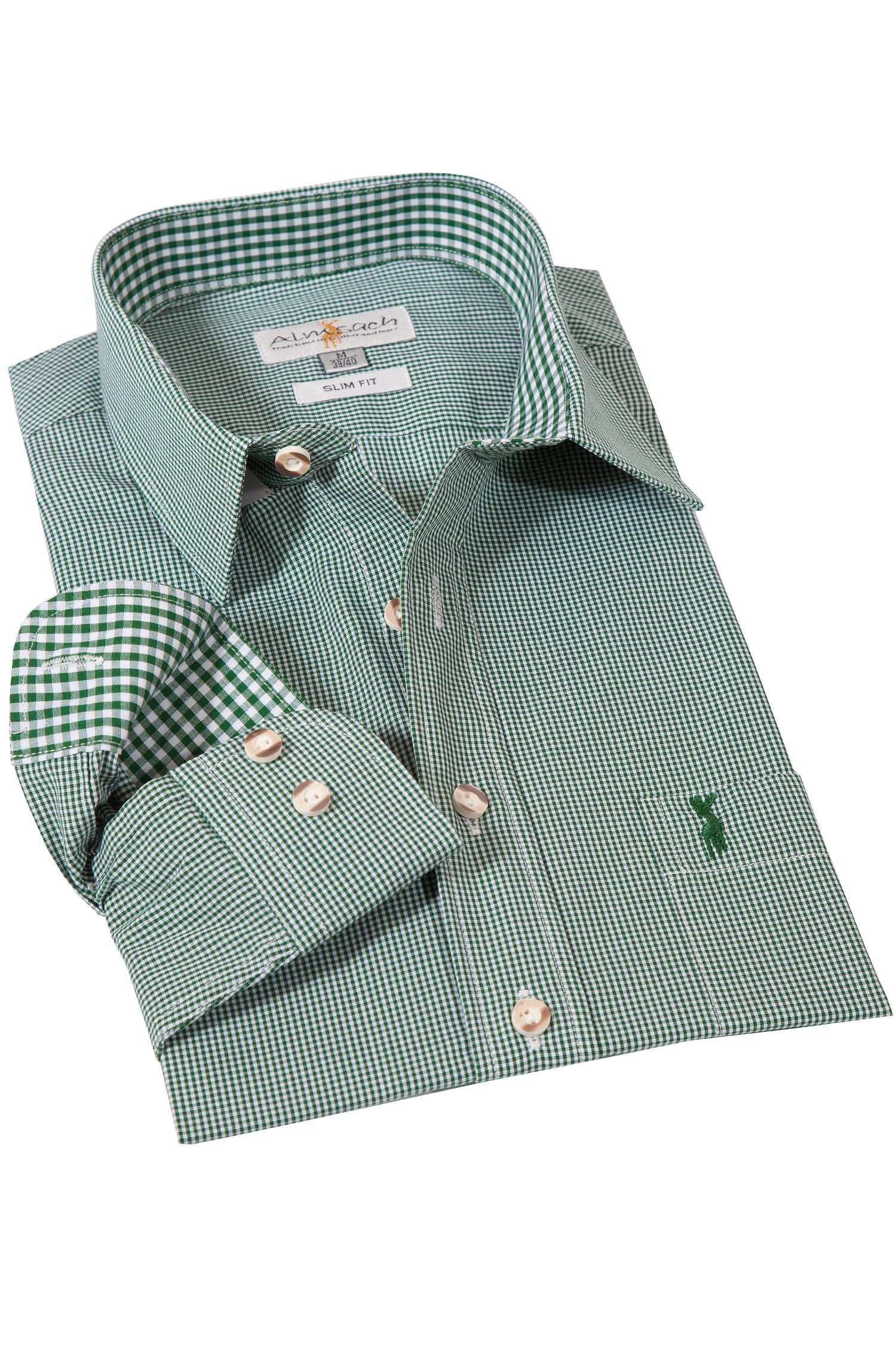Trachtenhemd Karo mini in tanne Slim Fit Trachtenhemd in kleinen Karos tanne