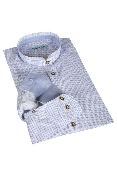 Trachtenhemd in weiß mit Muster in blau