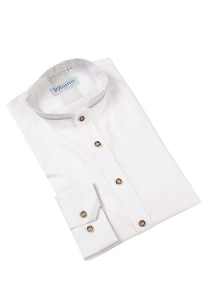 Oxford Trachtenhemd weiß mit grauen Akzenten
