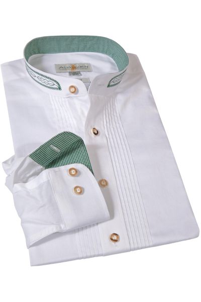 Trachtenhemd in weiß mit grüner Stickerei