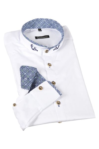 Trachtenhemd in weiß mit blau/grünen Details