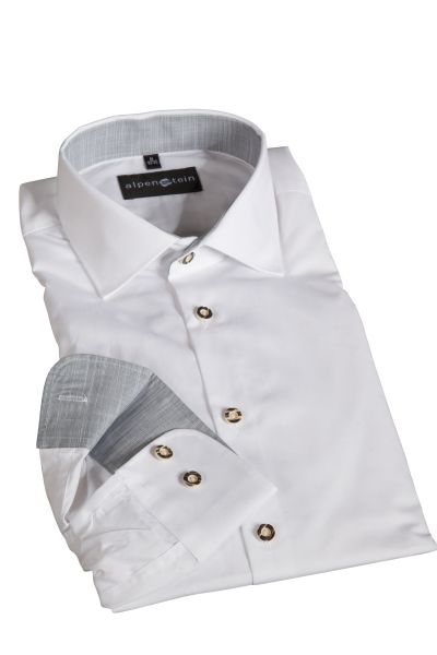 Trachtenhemd in weiß mit grauen Details