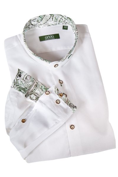 Trachtenhemd in weiß mit grünem Muster