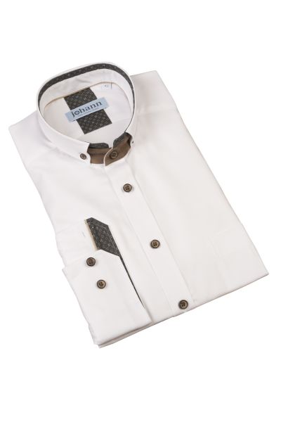 Oxford Trachtenhemd weiß mit braun / grauen Akzenten