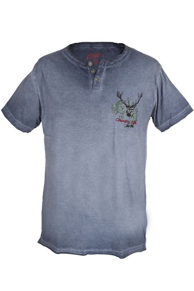Trachten T-Shirt für Herren in jeansblau mit Hirschkopf von Lekra