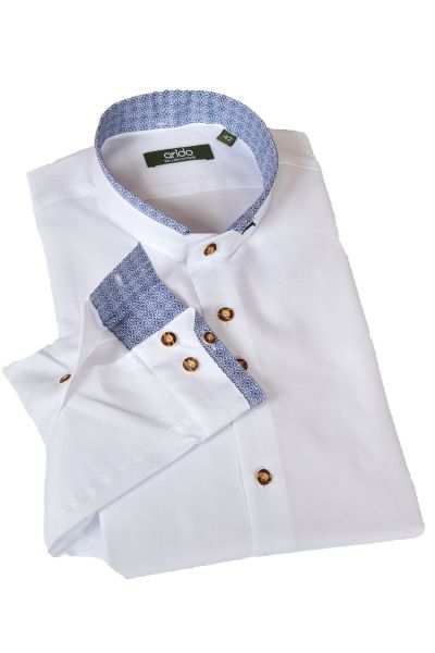 Arido Trachtenhemd in weiß mit Stehkragen und blauem Putz