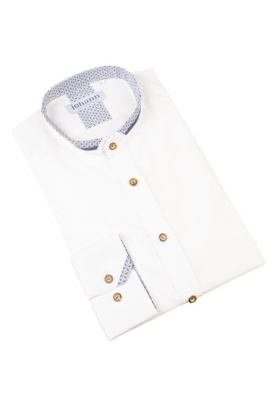Oxford Trachtenhemd weiß mit dunkelblauen Akzenten