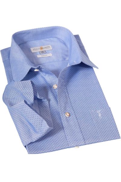 Trachtenhemd kurzarm in blau mit modernem Muster
