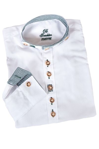 Kinder Trachtenhemd in weiß mit grünen Details