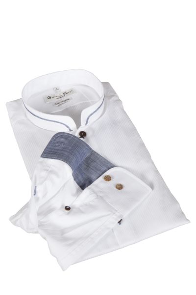 Jacquard Trachtenhemd in weiß / dunkelblau