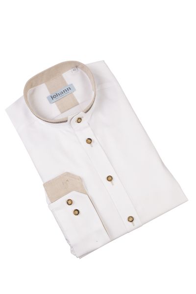 Oxford Trachtenhemd weiß mit braunen Akzenten