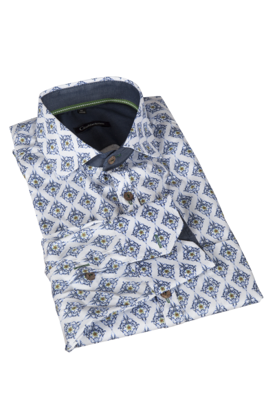 Trachtenhemd weiß/blau im zeitlosen Trachtendesign