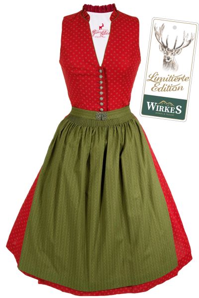 Midi Dirndl Rea aus Baumwolle in rot und grün 