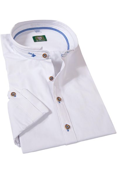Trachtenhemd in weiß mit blau und Krempelarm