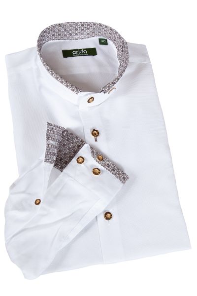 Trachtenhemd in weiß mit braunen Details