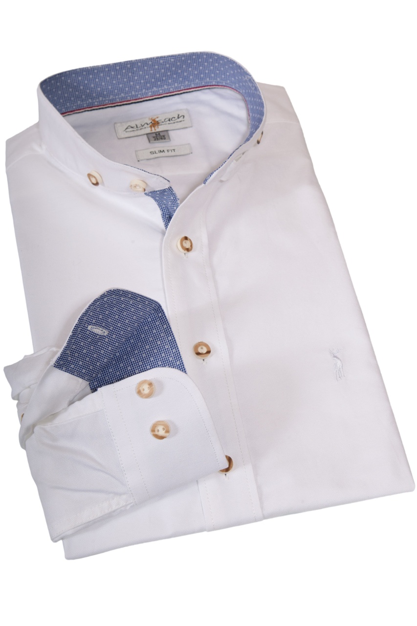 Steigenhöfer Trachtenhemd Herren 'Valentin' - Weißes Bayrisches Hemd Mit Stehkragen Für Oktoberfest